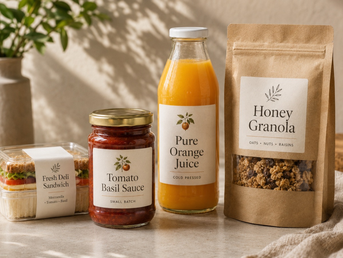 Food and beverage products with printed labels